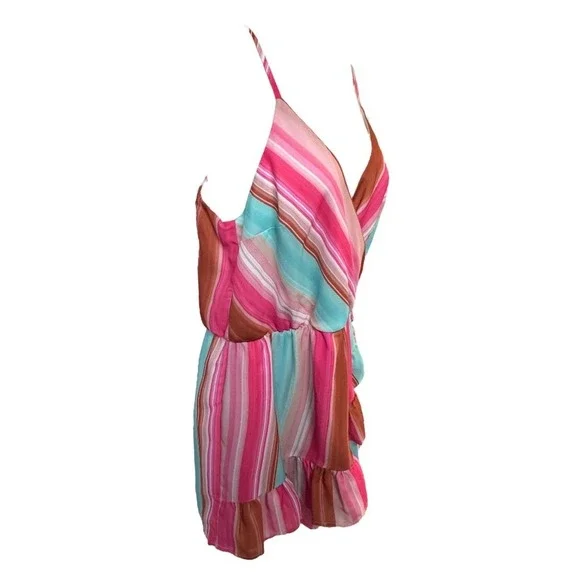 Peach Love California Romper M Multicolor Stripe‎ Surplice Neck Stretch Playful - Picture 6 of 9